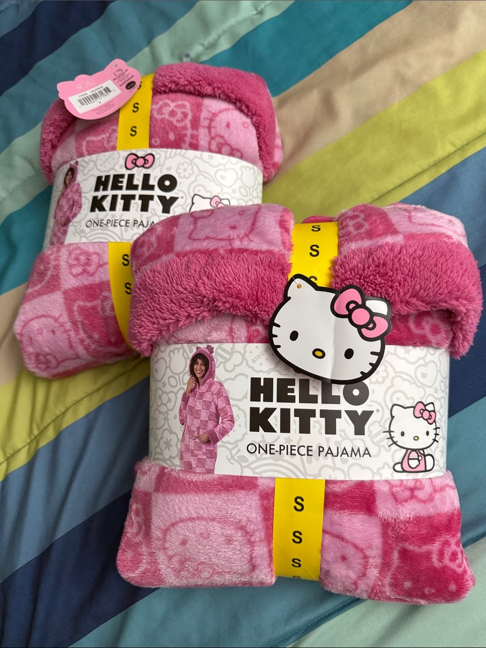 Lot of 2: NWT Hello Kitty one-piece pajama in plush fleece with hood and 3D ears
